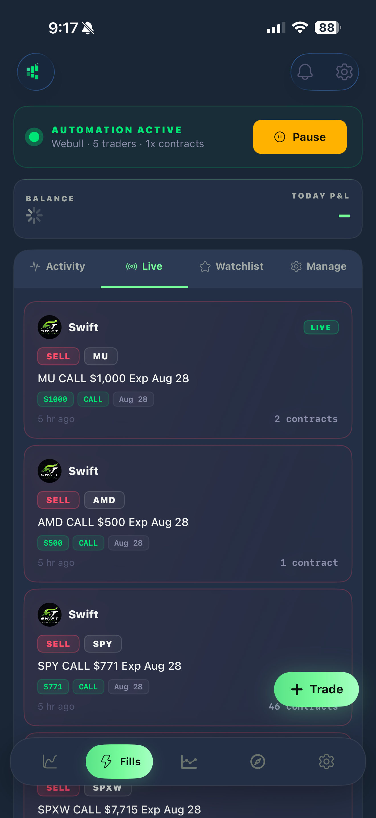 Tickfills iOS app screenshot