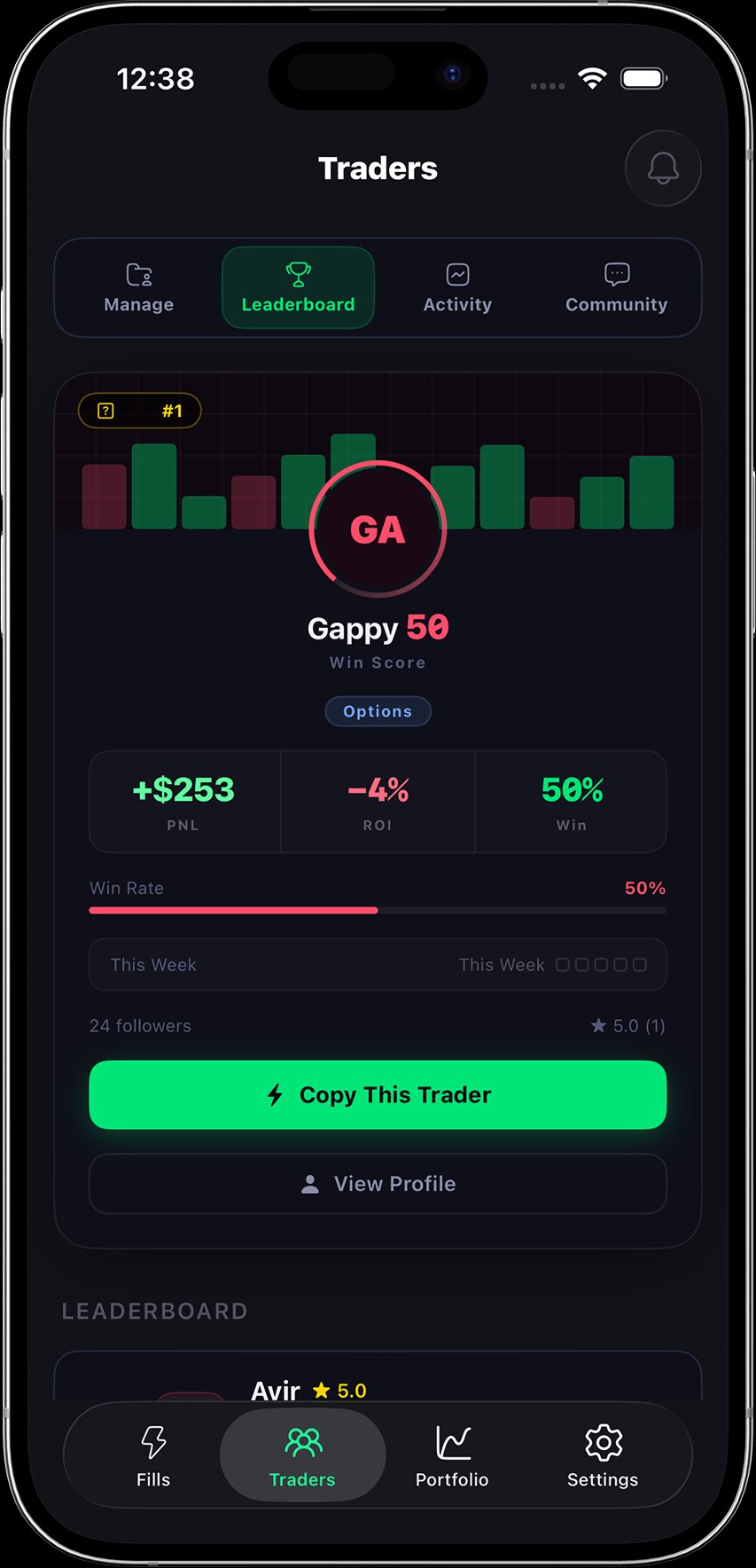TickFills iOS app — Traders view